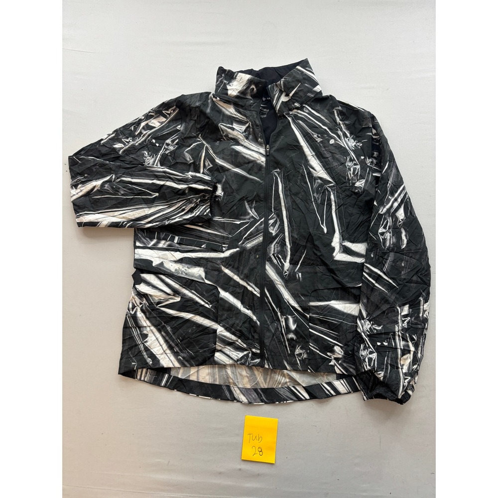 Nike Shield Running Jacket Mens Large Black White Abstract Print Windbreaker
